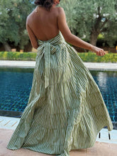 Shirt Collar Backless Striped Dress